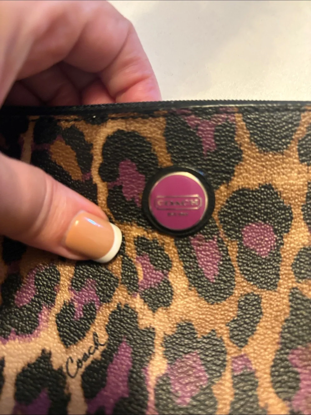 Coach Leopard Print Wristlet Clutch in Brown and Purple